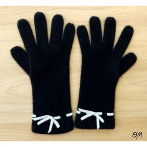 Vintage Women's Knit Black Bow Cuff Classic Gloves